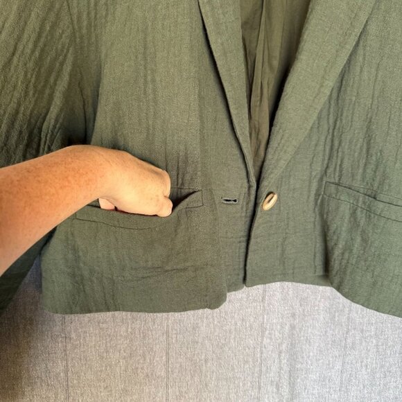 Madewell The Drop-Shoulder Linen Blend Foraged Green Boxy Crop Blazer Size XL - Picture 4 of 17